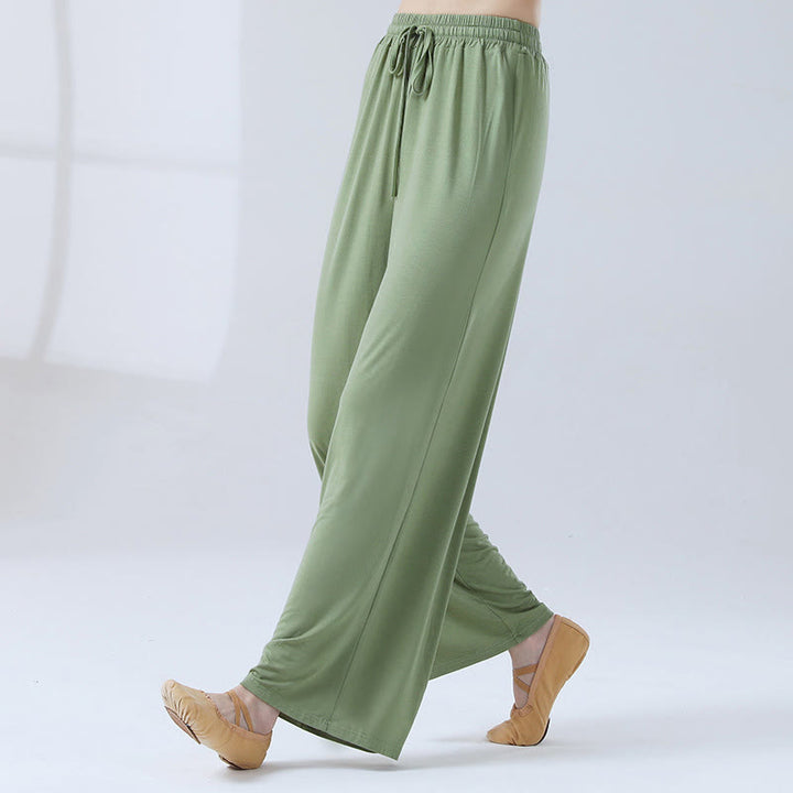 Pantaloni larghi con coulisse in modal Buddha Stones per yoga e danza - Verde pallido - US12, UK/AU16, EU44 (3XL) - image 0