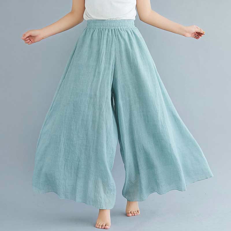 Pantaloni larghi in cotone e lino casual da donna Buddha Stones per yoga e danza - Verde - US2, UK/AU6, EU34 (M) - image 37