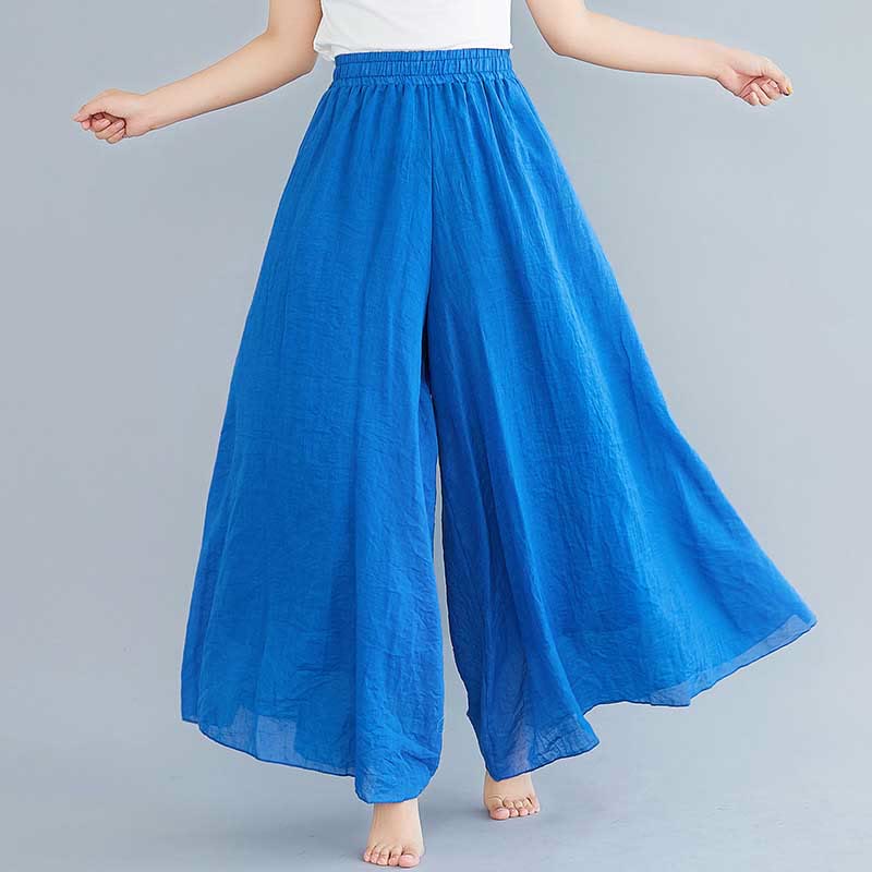 Pantaloni larghi in cotone e lino casual da donna Buddha Stones per yoga e danza - Blu reale - US2, UK/AU6, EU34 (M) - image 38