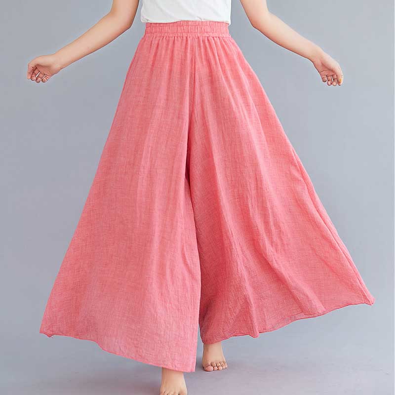 Pantaloni larghi in cotone e lino casual da donna Buddha Stones per yoga e danza - Rosa - US2, UK/AU6, EU34 (M) - image 17