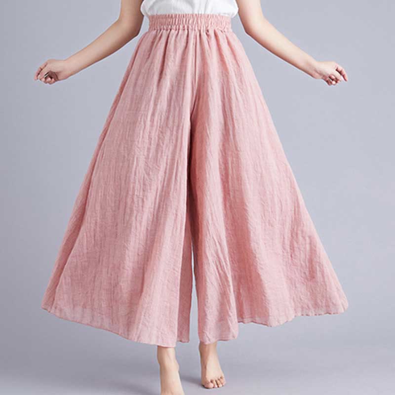 Pantaloni larghi in cotone e lino casual da donna Buddha Stones per yoga e danza - Rosa chiaro - US2, UK/AU6, EU34 (M) - image 48