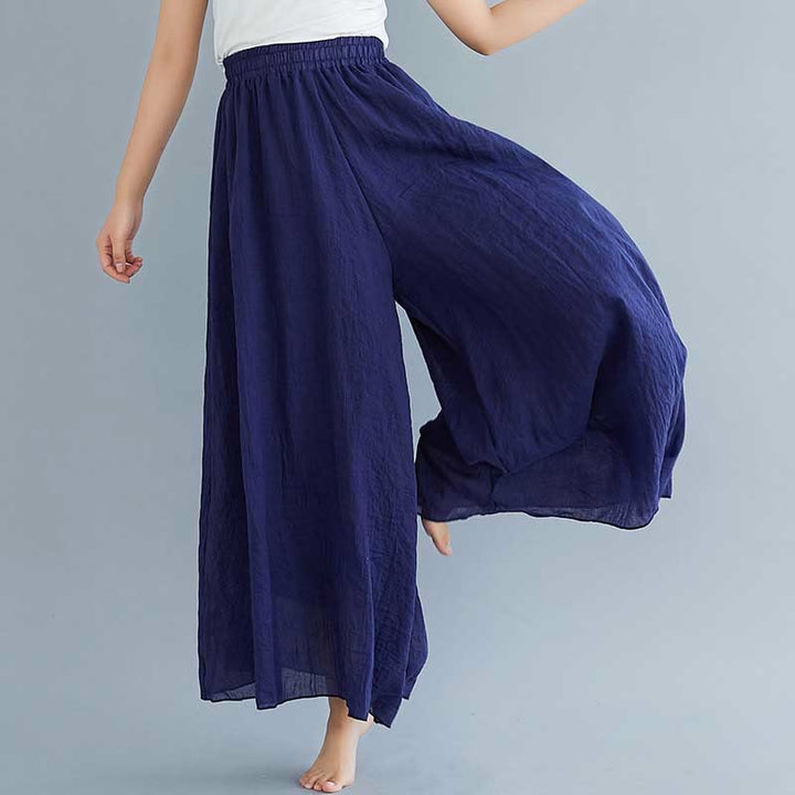 Pantaloni larghi in cotone e lino casual da donna Buddha Stones per yoga e danza - Blu navy - US2, UK/AU6, EU34 (M) - image 41