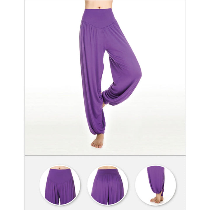 Pantaloni lunghi harem da yoga e danza in tinta unita Buddha Stones - image 4