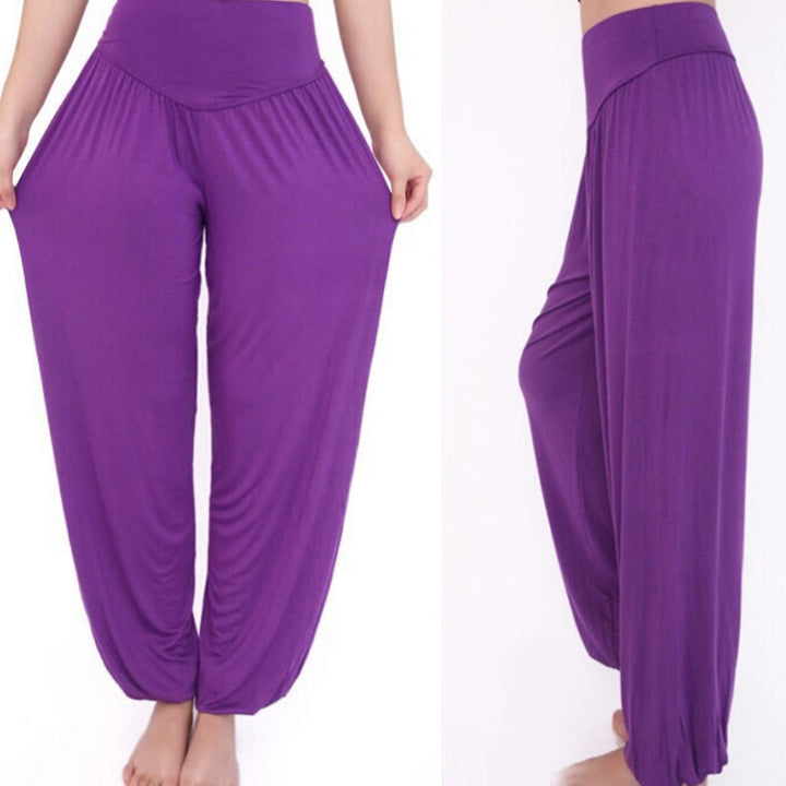 Pantaloni lunghi harem da yoga e danza in tinta unita Buddha Stones - image 3
