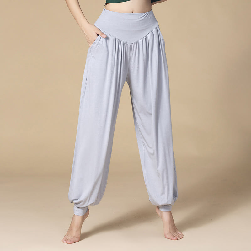 Pantaloni harem a vita alta con tasche, in modal tinta unita, per yoga e danza, Buddha Stones - Grigio - US14, UK/AU18, EU46 (3XL) - image 0