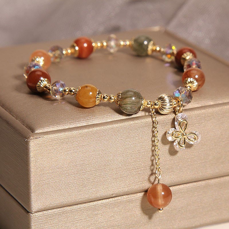 Braccialetto con ciondolo a farfalla con cristallo arcobaleno naturale Fu Lu Shou Buddha Stones Rutilato