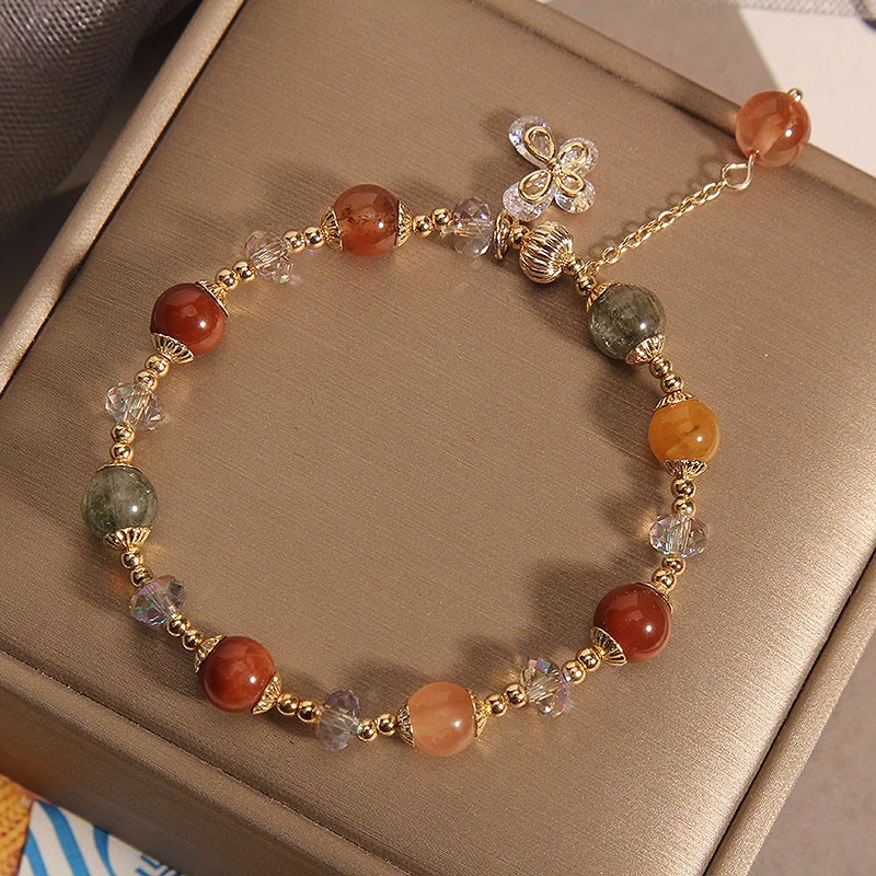 Braccialetto con ciondolo a farfalla con cristallo arcobaleno naturale Fu Lu Shou Buddha Stones Rutilato