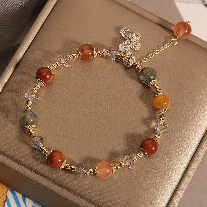 Braccialetto con ciondolo a farfalla con cristallo arcobaleno naturale Fu Lu Shou Buddha Stones Rutilato