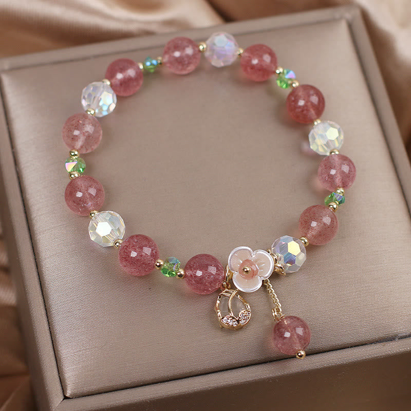 Braccialetto di guarigione con fiori di fluorite, quarzo fragola, quarzo rutilato Buddha Stones