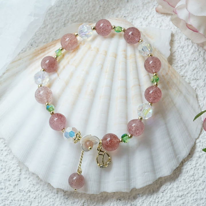 Braccialetto di guarigione con fiori di fluorite, quarzo fragola, quarzo rutilato Buddha Stones