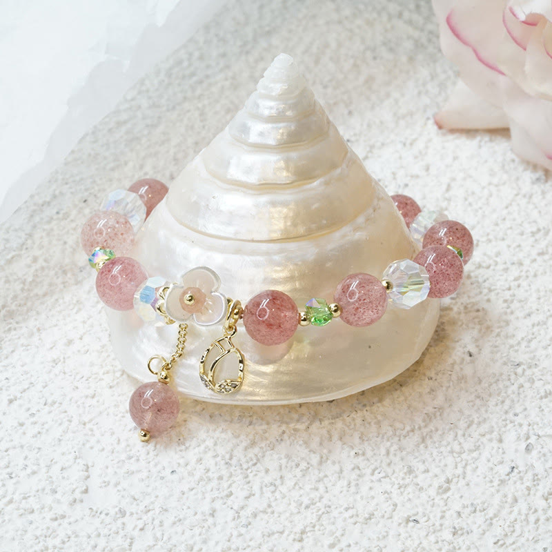 Braccialetto di guarigione con fiori di fluorite, quarzo fragola, quarzo rutilato Buddha Stones