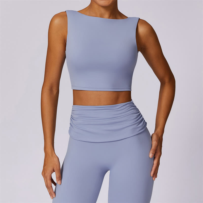 Buddha Stones Canotta senza maniche con spalline e schiena scoperta Reggiseno Pantaloni svasati Sport Fitness Yoga - Blu acciaio chiaro - Superiore - US8-10, UK/AU12-14, EU40-42 (XL) - image 1