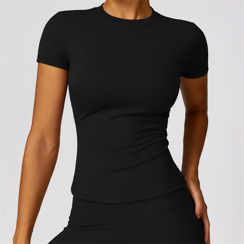 Buddha Stones Donna Manica Corta T-Shirt Top Vita Alta Leggings Pantaloni Per Sport Yoga - Nero - Superiore - US8-10, UK/AU12-14, EU40-42 (XL)  - image 0