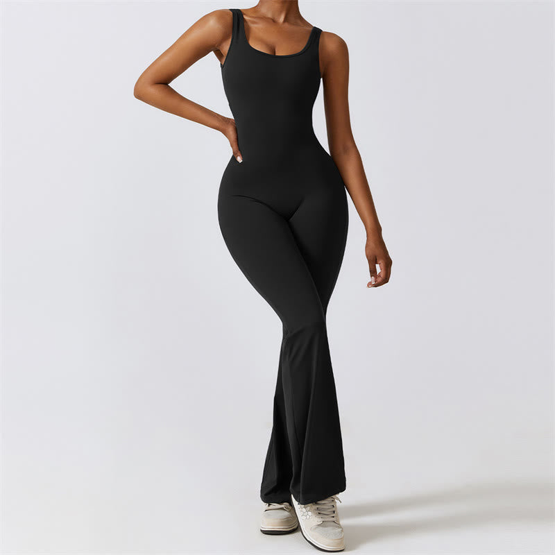 Buddha Stones Donna Tuta Senza Maniche Pantaloni Svasati Sport Fitness Yoga Bodysuit - Nero - US8-10, UK/AU12-14, EU40-42 (XL)  - image 1