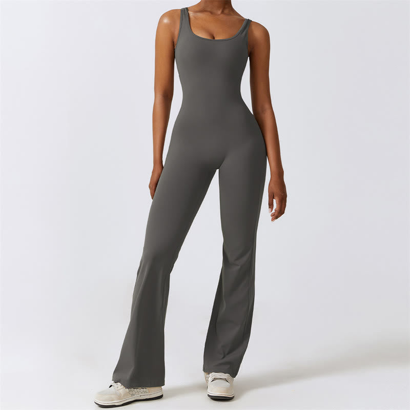 Buddha Stones Donna Tuta Senza Maniche Pantaloni Svasati Sport Fitness Yoga Bodysuit - Grigio - US8-10, UK/AU12-14, EU40-42 (XL)  - image 6