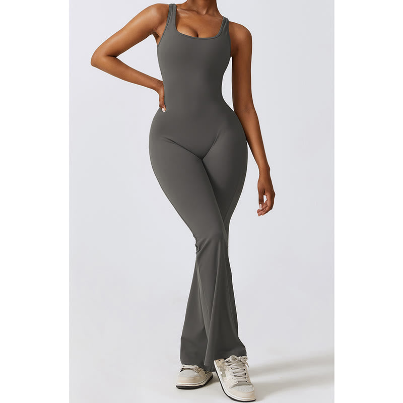 Buddha Stones Donna Tuta Senza Maniche Pantaloni Svasati Sport Fitness Yoga Bodysuit - image 10