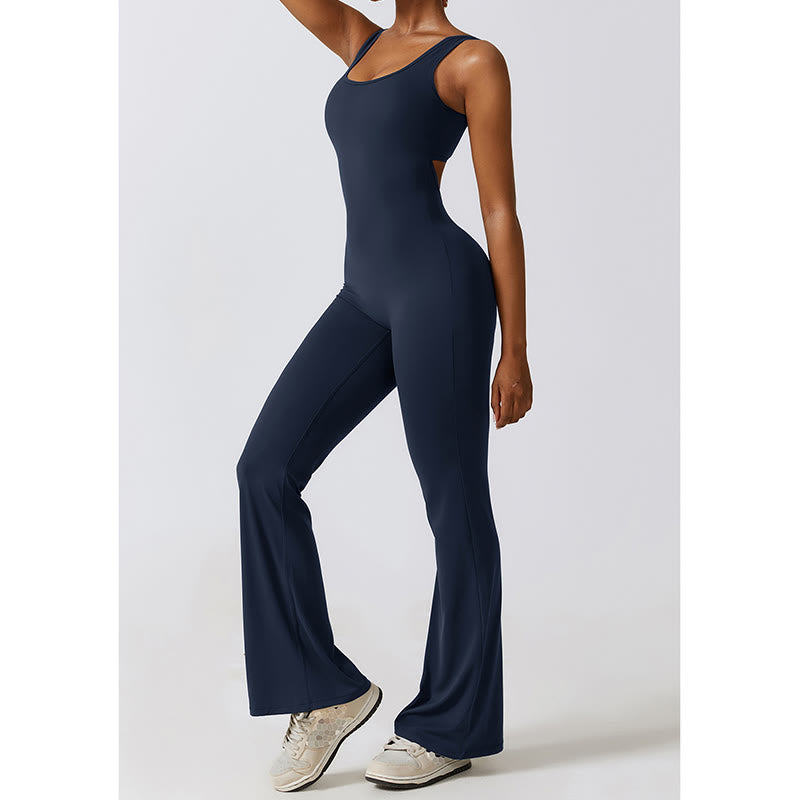 Buddha Stones Donna Tuta Senza Maniche Pantaloni Svasati Sport Fitness Yoga Bodysuit - image 23