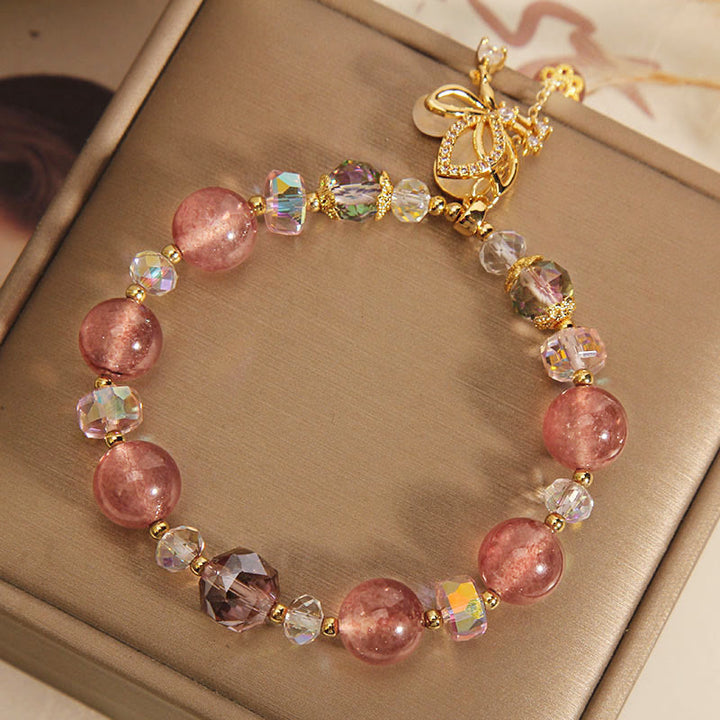 Braccialetto con ciondolo a farfalla positivo con guarigione naturale al quarzo fragola Buddha Stones