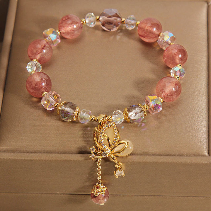 Braccialetto con ciondolo a farfalla positivo con guarigione naturale al quarzo fragola Buddha Stones