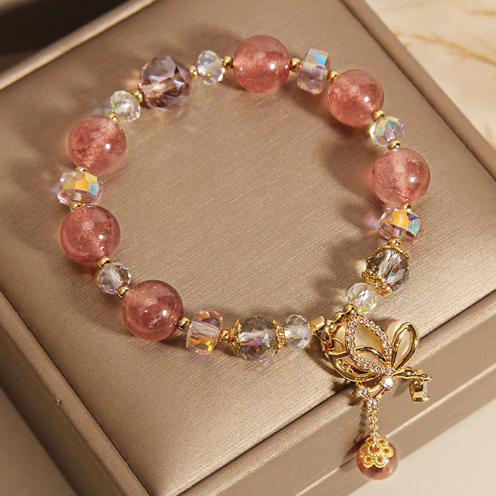 Braccialetto con ciondolo a farfalla positivo con guarigione naturale al quarzo fragola Buddha Stones