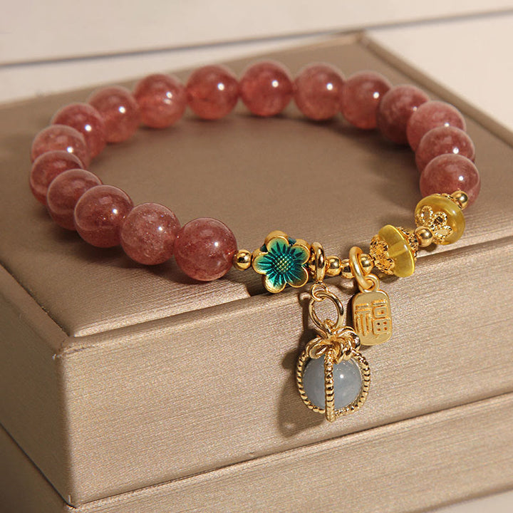Buddha Stones Naturale Quarzo Fragola Cristallo Acquamarina Fortune Brand Bracciale Amore