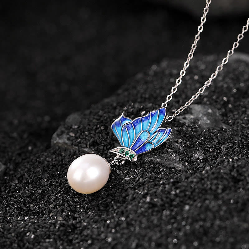 Buddha Stones 925 Sterling Silver Perla Farfalla Collana Guarigione Ciondolo Orecchini Anello - Collana - image 1