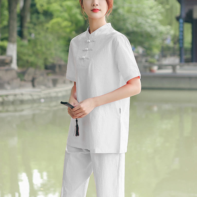 Set di abbigliamento da donna in cotone e lino con motivo Buddha Stones , composto da maglietta a maniche corte e pantaloni, ideale per meditazione, zen e tai chi. - Bianco (maglietta e pantaloni) - US18, UK/AU22, EU50 (6XL) - image 13