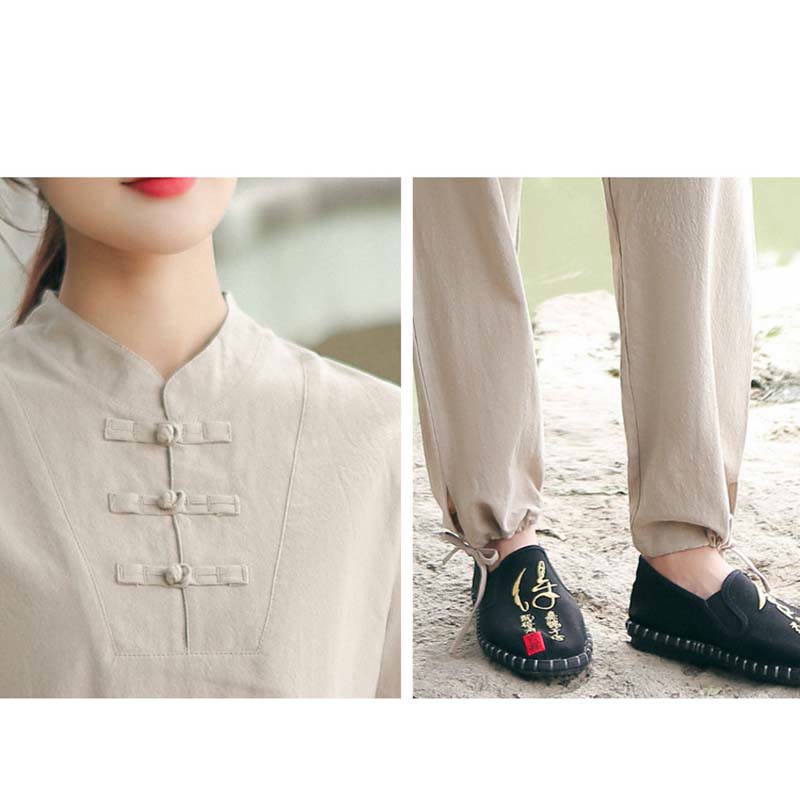 Set di abbigliamento da donna in cotone e lino con motivo Buddha Stones , composto da maglietta a maniche corte e pantaloni, ideale per meditazione, zen e tai chi. - image 2