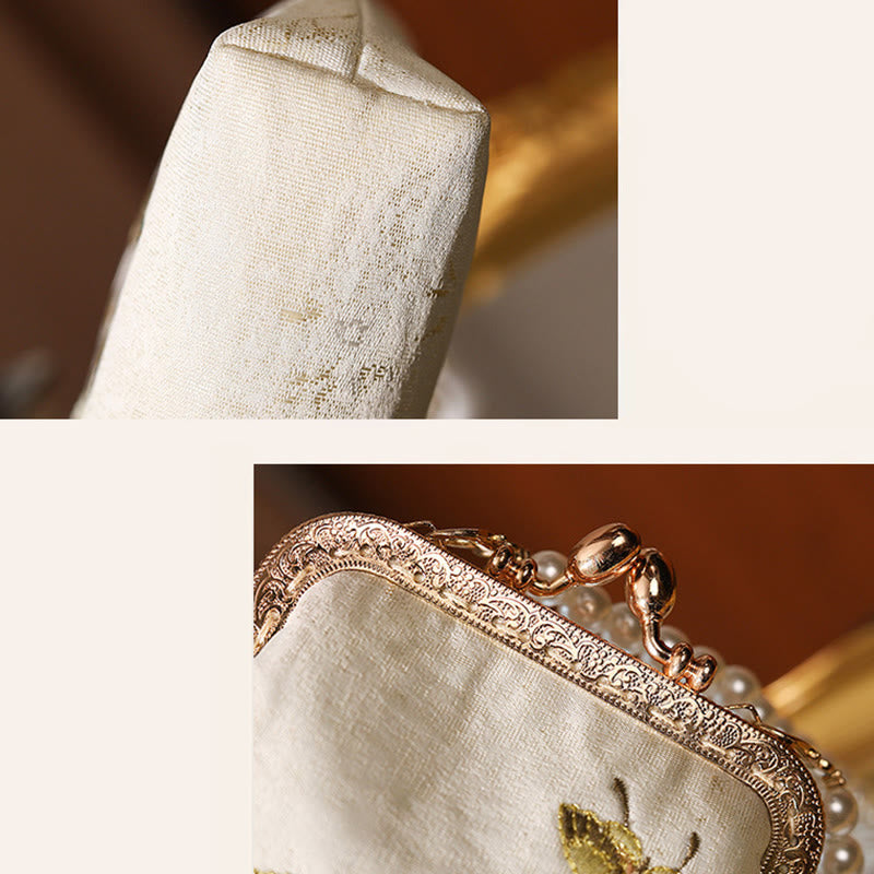 Borsa a tracolla con catena in metallo con perle ricamate , Buddha Stones, piccoli fiori, farfalla, borsa a tracolla, borsa per cellulare - image 7