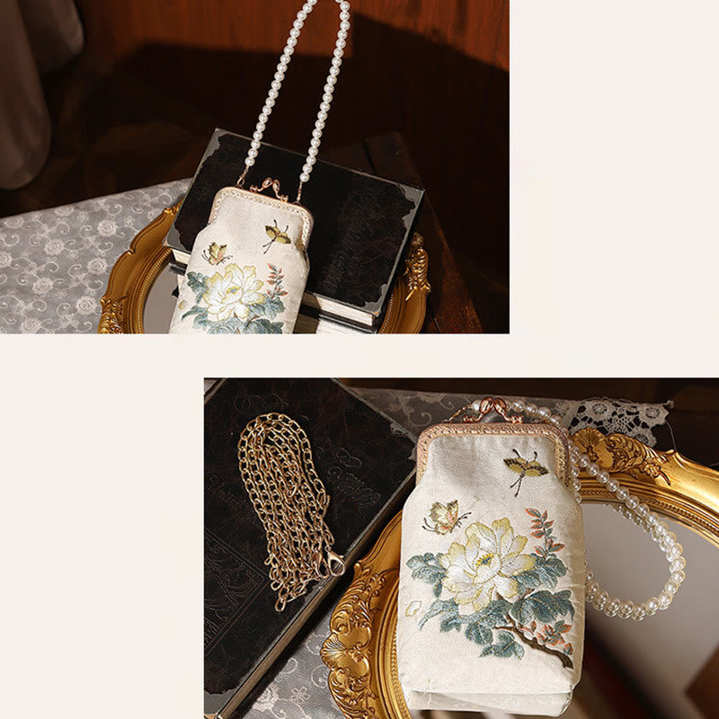 Borsa a tracolla con catena in metallo con perle ricamate , Buddha Stones, piccoli fiori, farfalla, borsa a tracolla, borsa per cellulare - image 8