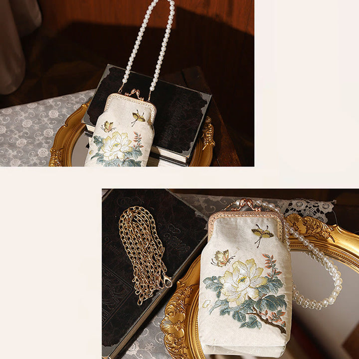 Borsa a tracolla con catena in metallo con perle ricamate , Buddha Stones, piccoli fiori, farfalla, borsa a tracolla, borsa per cellulare - image 8