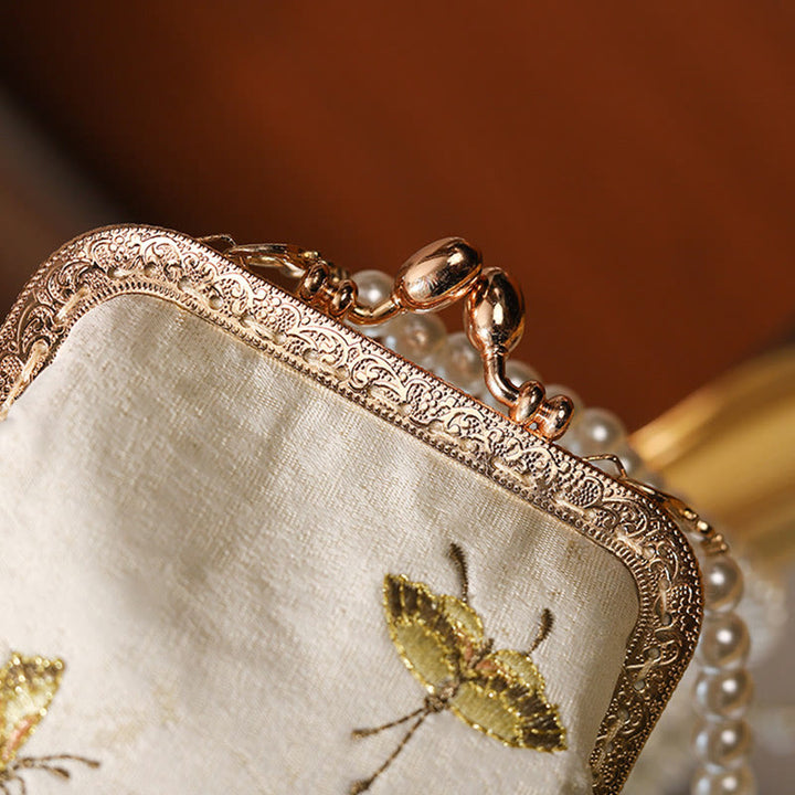 Borsa a tracolla con catena in metallo con perle ricamate , Buddha Stones, piccoli fiori, farfalla, borsa a tracolla, borsa per cellulare - image 5