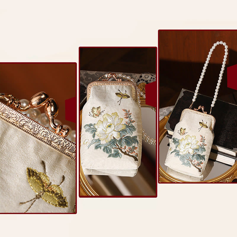 Borsa a tracolla con catena in metallo con perle ricamate , Buddha Stones, piccoli fiori, farfalla, borsa a tracolla, borsa per cellulare - image 9