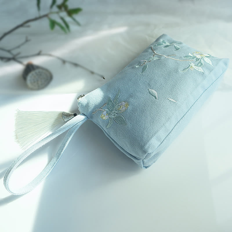 Portafoglio in Buddha Stones , ciliegio, gru, piccolo fiore di pesco, borsa per la spesa - Fiore di tè bianco azzurro 21*13cm - image 7