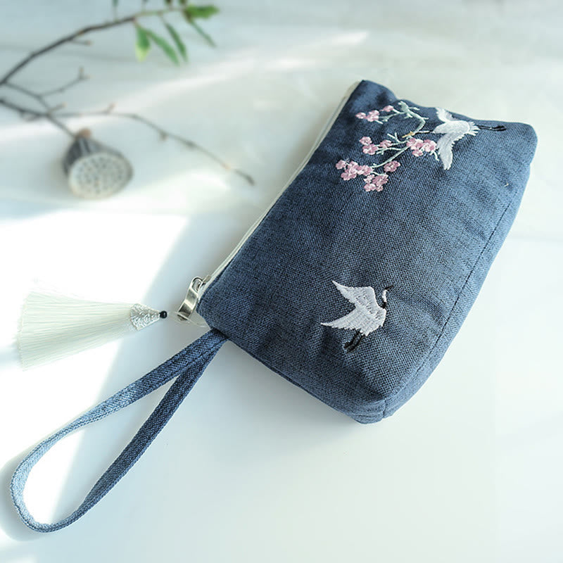 Portafoglio in Buddha Stones , ciliegio, gru, piccolo fiore di pesco, borsa per la spesa - Gru ciliegia blu navy 21*13cm - image 17