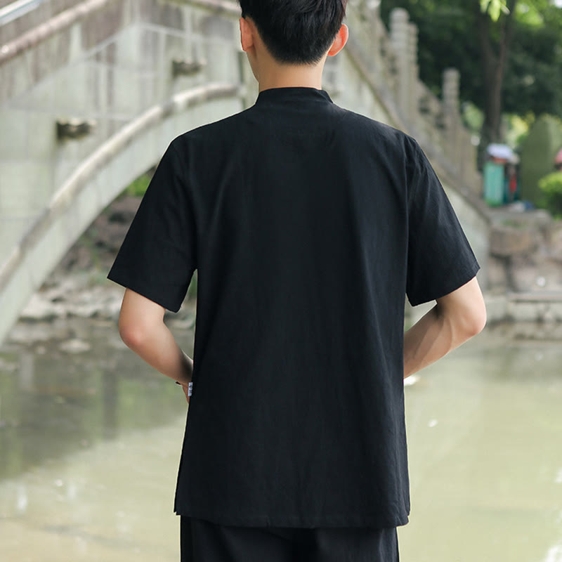 Buddha Stones 2 pezzi da uomo manica corta maglietta top pantaloni meditazione zen tai chi cotone lino abbigliamento set - image 12