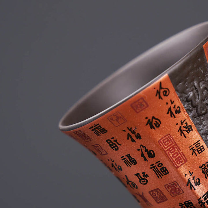 Buddha Stones Piccola Tazza da tè in ceramica viola con carattere Fu Tazza da tè Kung Fu 50 ml