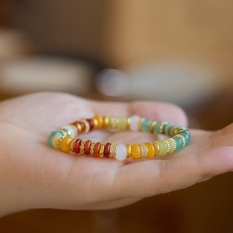 Bracciale Buddha Stones Natural Red Agate Jade Rainbow Confidence