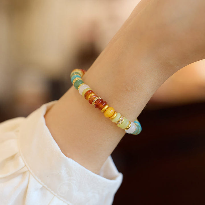 Bracciale Buddha Stones Natural Red Agate Jade Rainbow Confidence