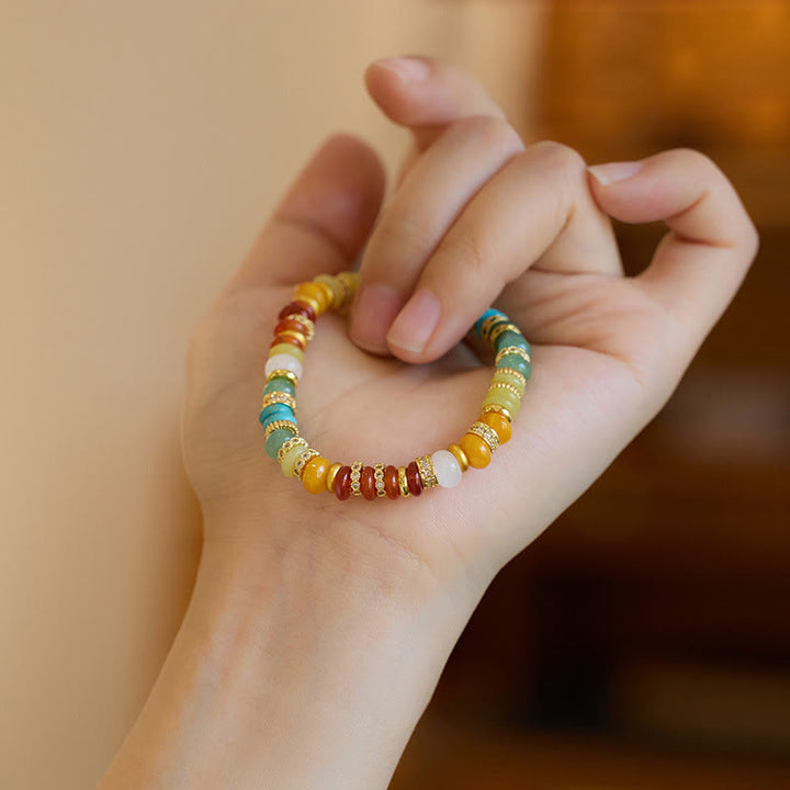Bracciale Buddha Stones Natural Red Agate Jade Rainbow Confidence