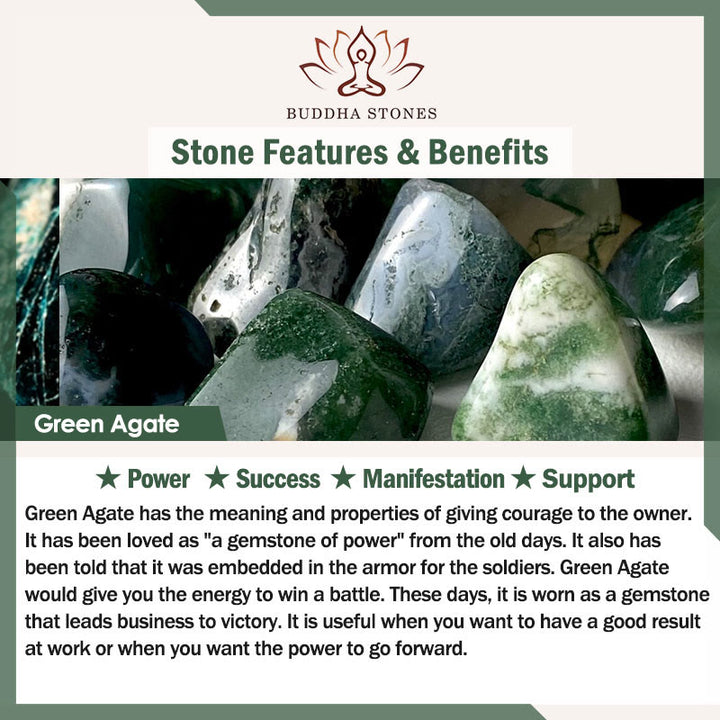 Braccialetto Buddha Stones con lingotto di agata verde e carattere Fu, relax e speranza - image 5