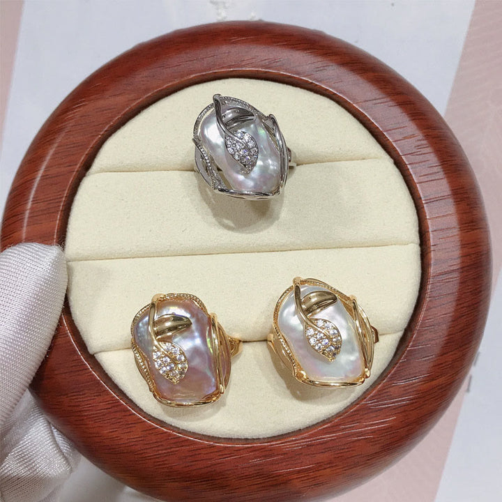 Anello Buddha Stones Pearl Rame Placcato Oro Fiore Felicità Ricchezza