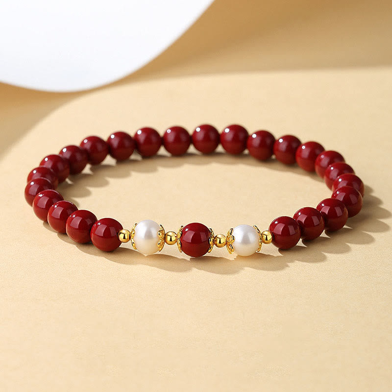 Buddha Stones 925 Sterling Silver Natural Cinnabar Pearl Blessing Collana Ciondolo Bracciale Orecchini Gioielli Set - image 3