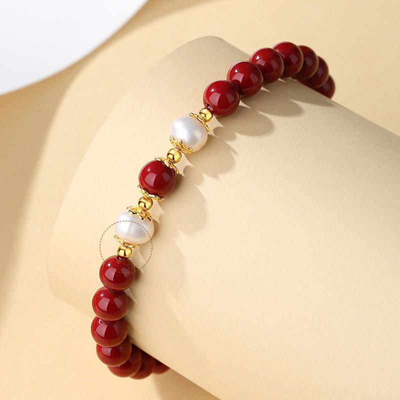 Buddha Stones 925 Sterling Silver Natural Cinnabar Pearl Blessing Collana Ciondolo Bracciale Orecchini Gioielli Set - image 2