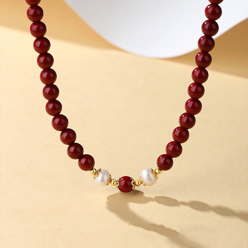 Buddha Stones 925 Sterling Silver Natural Cinnabar Pearl Blessing Collana Ciondolo Bracciale Orecchini Gioielli Set - image 1