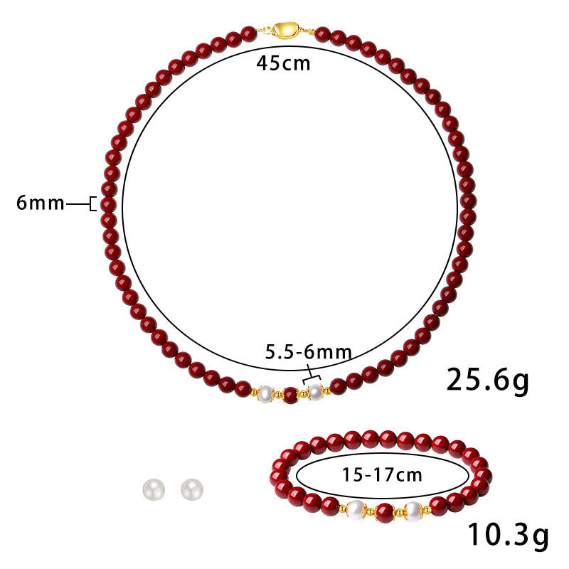 Buddha Stones 925 Sterling Silver Natural Cinnabar Pearl Blessing Collana Ciondolo Bracciale Orecchini Gioielli Set - image 8
