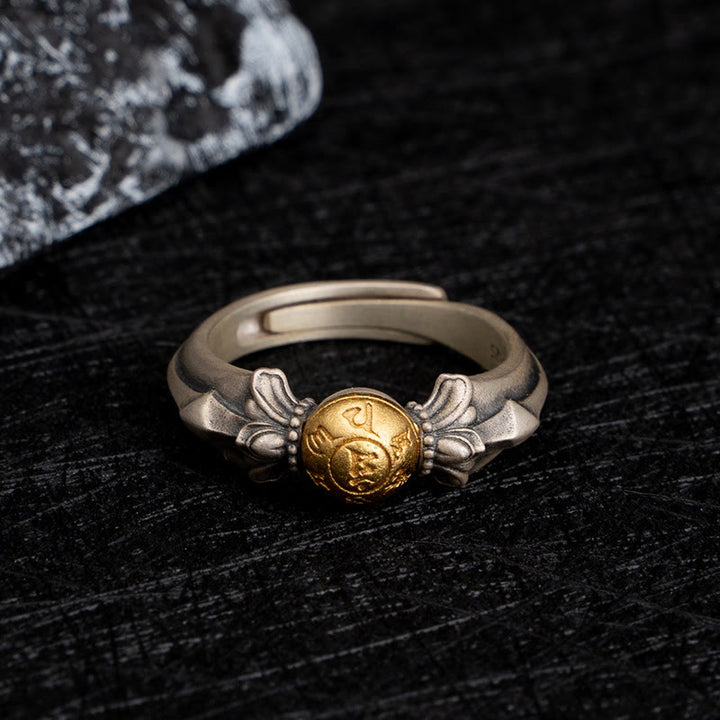 Anello regolabile Buddha Stones 925 Sterling Silver Manjusri Mantra Om Mani Padme Hum Peace - image 1