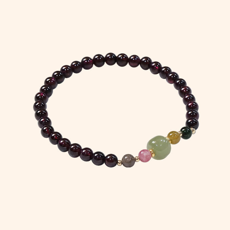 Braccialetto della passione con perline di giada e tormalina naturale di granato e Buddha Stones