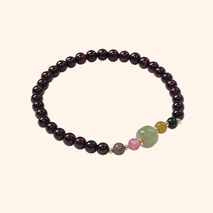 Braccialetto della passione con perline di giada e tormalina naturale di granato e Buddha Stones