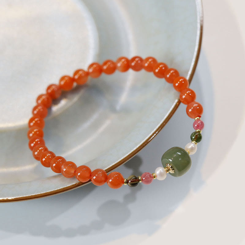 Braccialetto di fiducia e calma in agata rossa naturale Buddha Stones Hetian Jade Bead